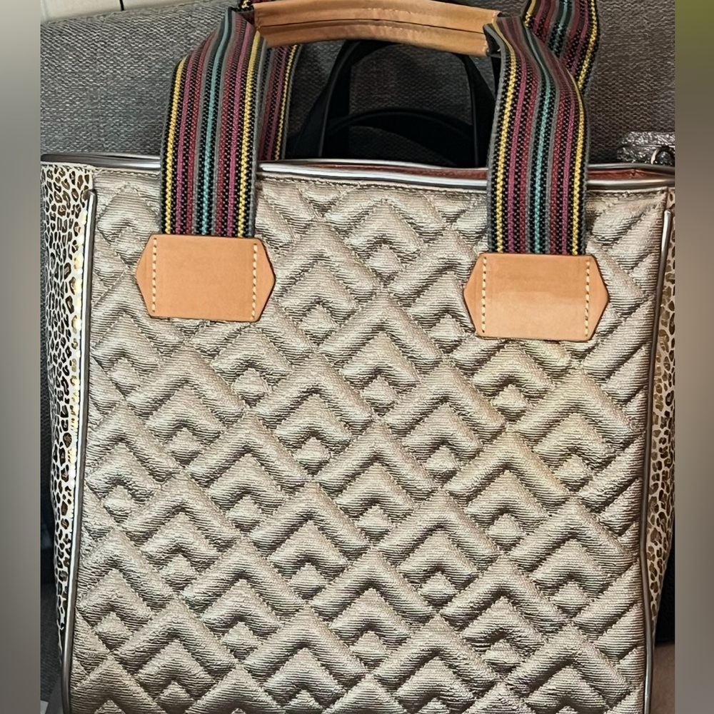 Consuela Quilted Silver Tote with Multicolor Straps
